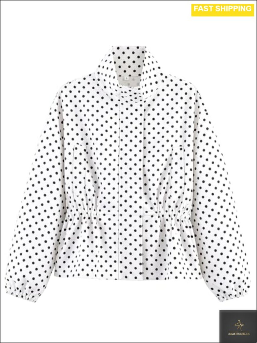 Women's Lightweight Polka Dot Cropped Windbreaker Jacket Zip Up